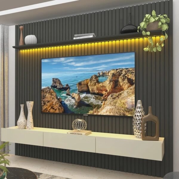 Painel Ripado TV até 85 Polegadas com LED 230cm Nobre
